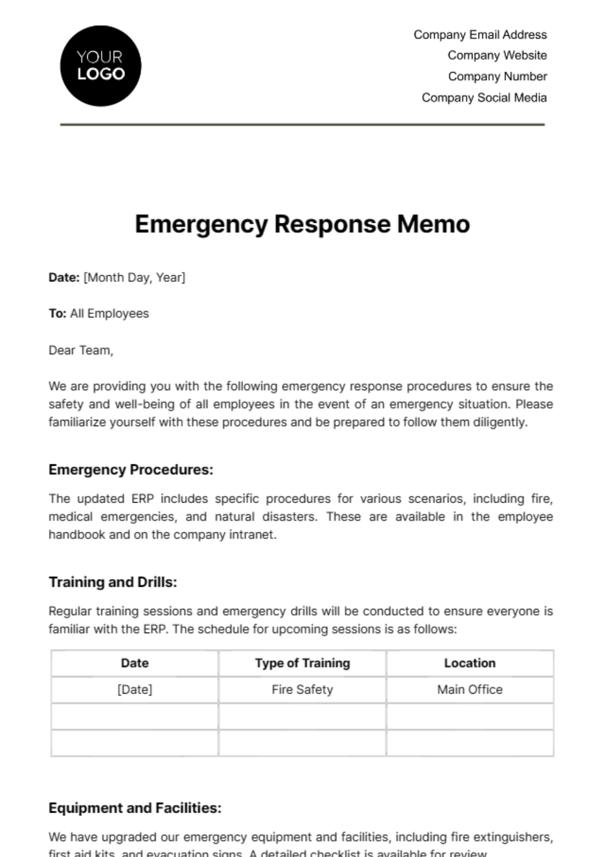 Emergency Response Memo Template