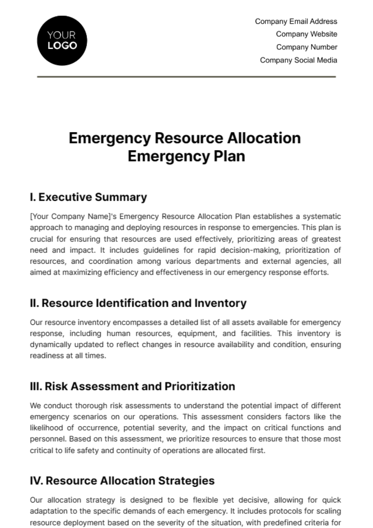 Free Emergency Resource Allocation Emergency Plan Template