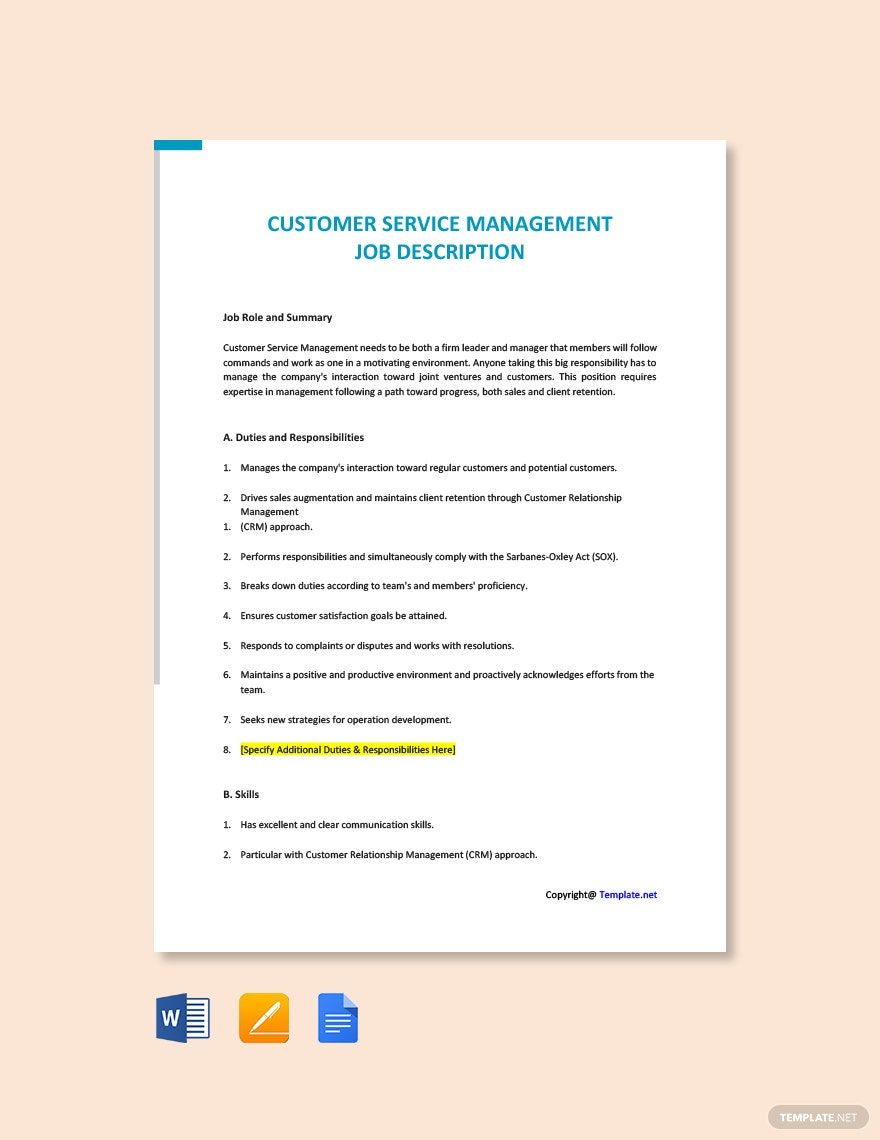 Customer Service Job Descriptions Templates Format, Free, Download