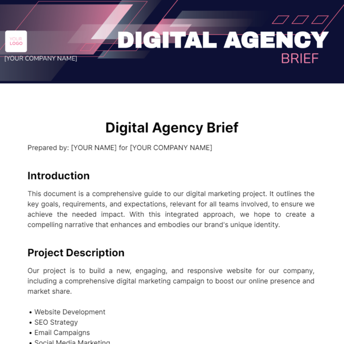 Digital Agency Brief Template - Edit Online & Download