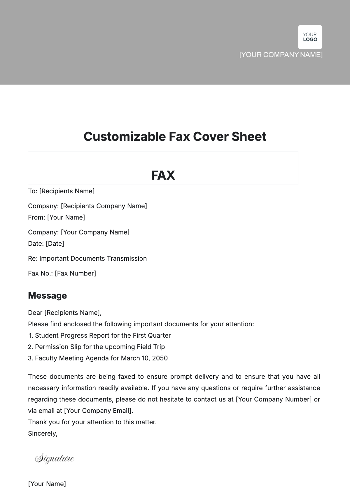 Blank Customizable Fax Cover Sheet - Edit Online & Download