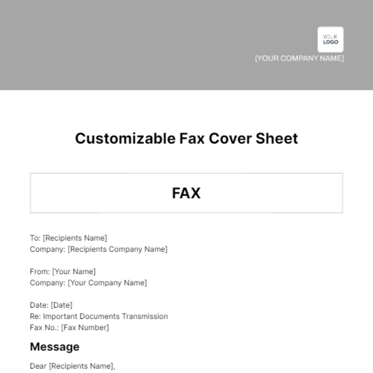 Customizable Fax Cover Sheet