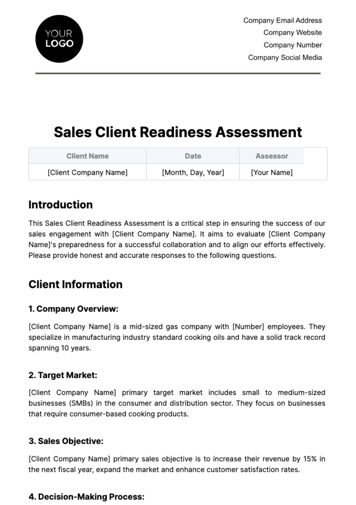 Sales Client Readiness Assessment Template