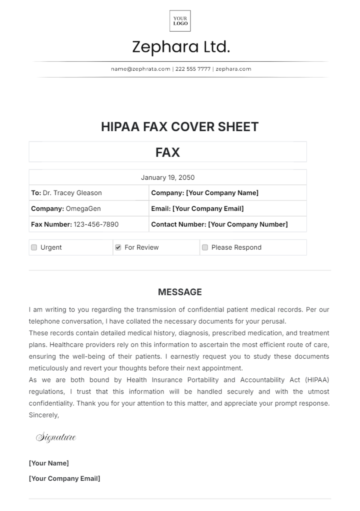 Free HIPAA Fax Cover Sheet Template - Edit Online & Download | Template.net