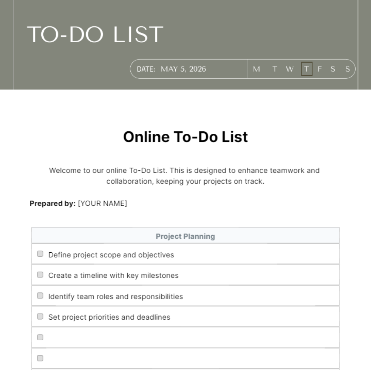 Free Online To Do List Template