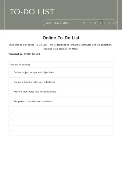Free Online To Do List Template to Edit Online