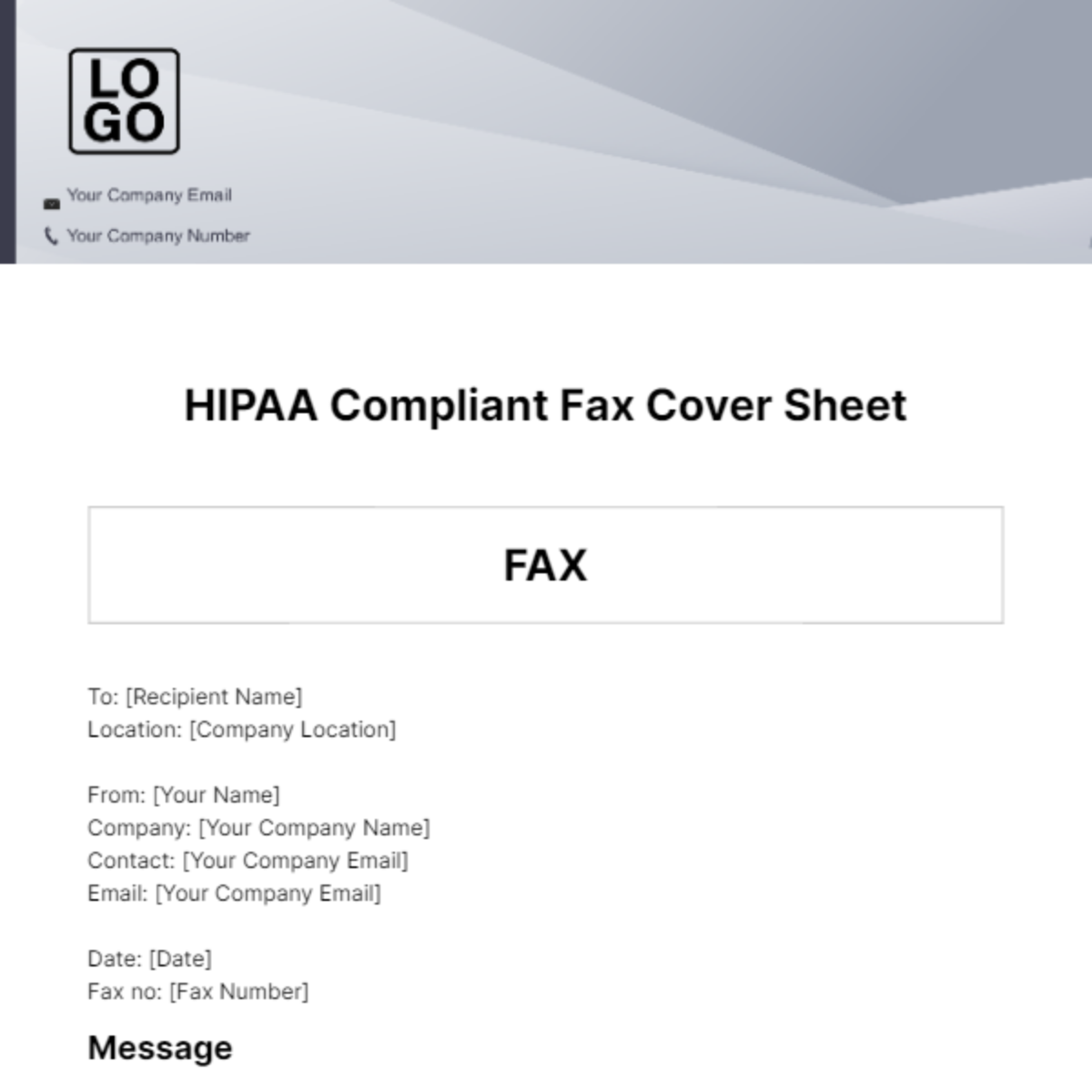 HIPAA Compliant Fax Cover Sheet Template