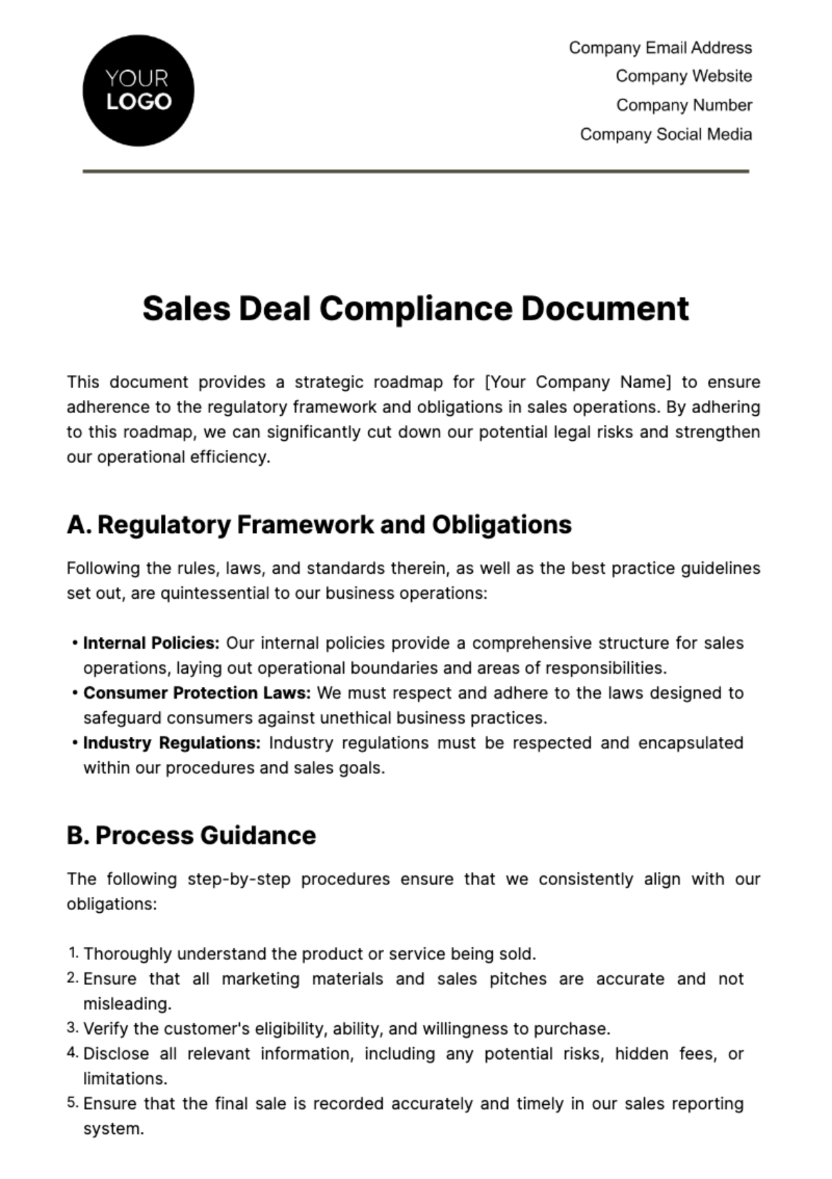 Free Sales Deal Compliance Document Template