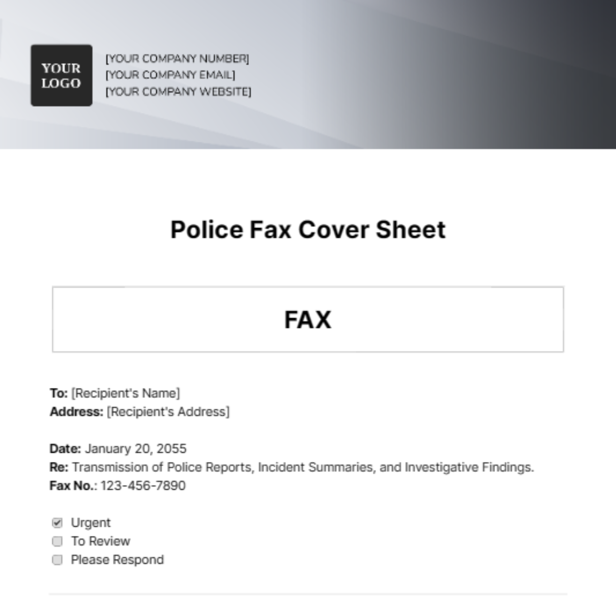 Police Fax Cover Sheet Template