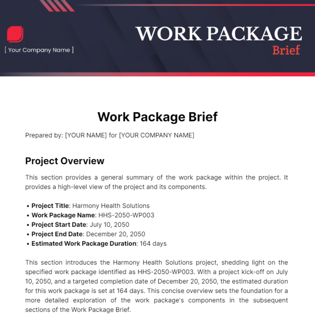 Work Package Brief Template - Edit Online & Download