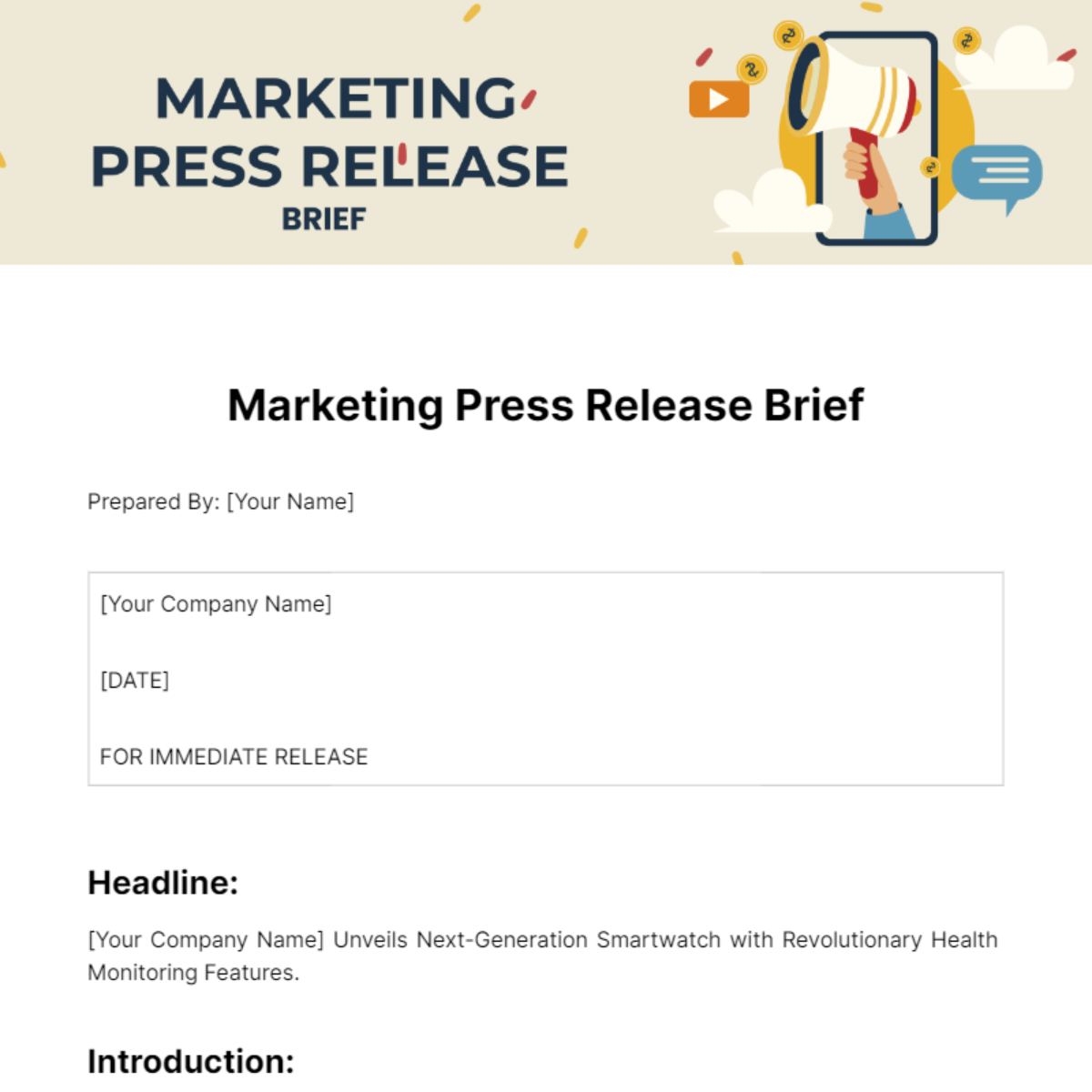 Marketing Press Release Brief Template - Edit Online & Download