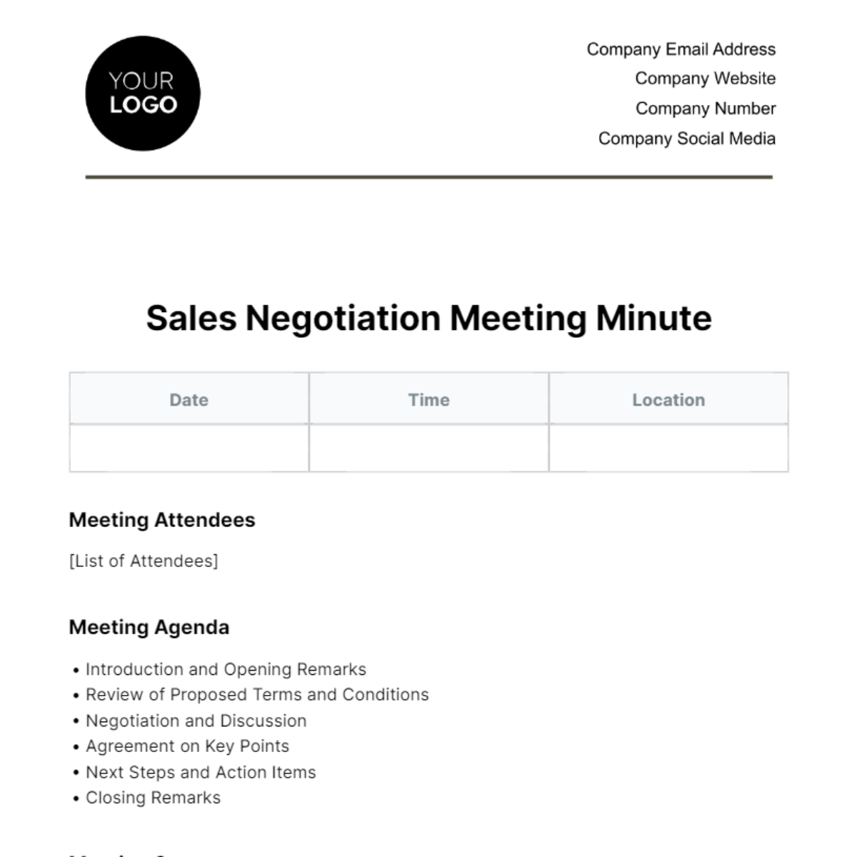 Sales Meeting Minute Templates - Edit Online & Download