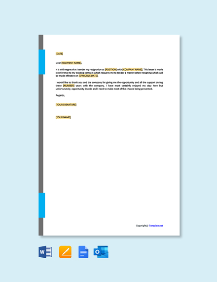 Company Employee Resignation Letter Template - Google Docs, Word ...