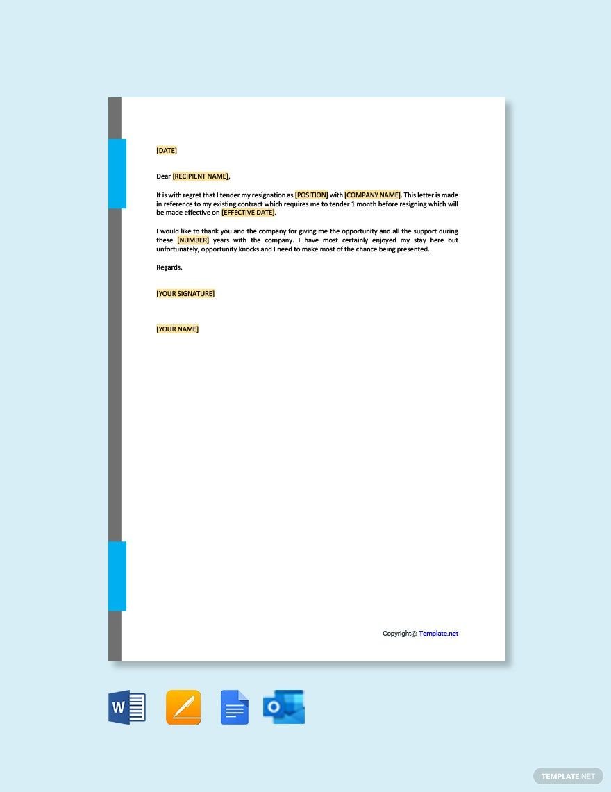 Resignation Letter for Private Company in Word, Google Docs, PDF, Apple Pages, Outlook