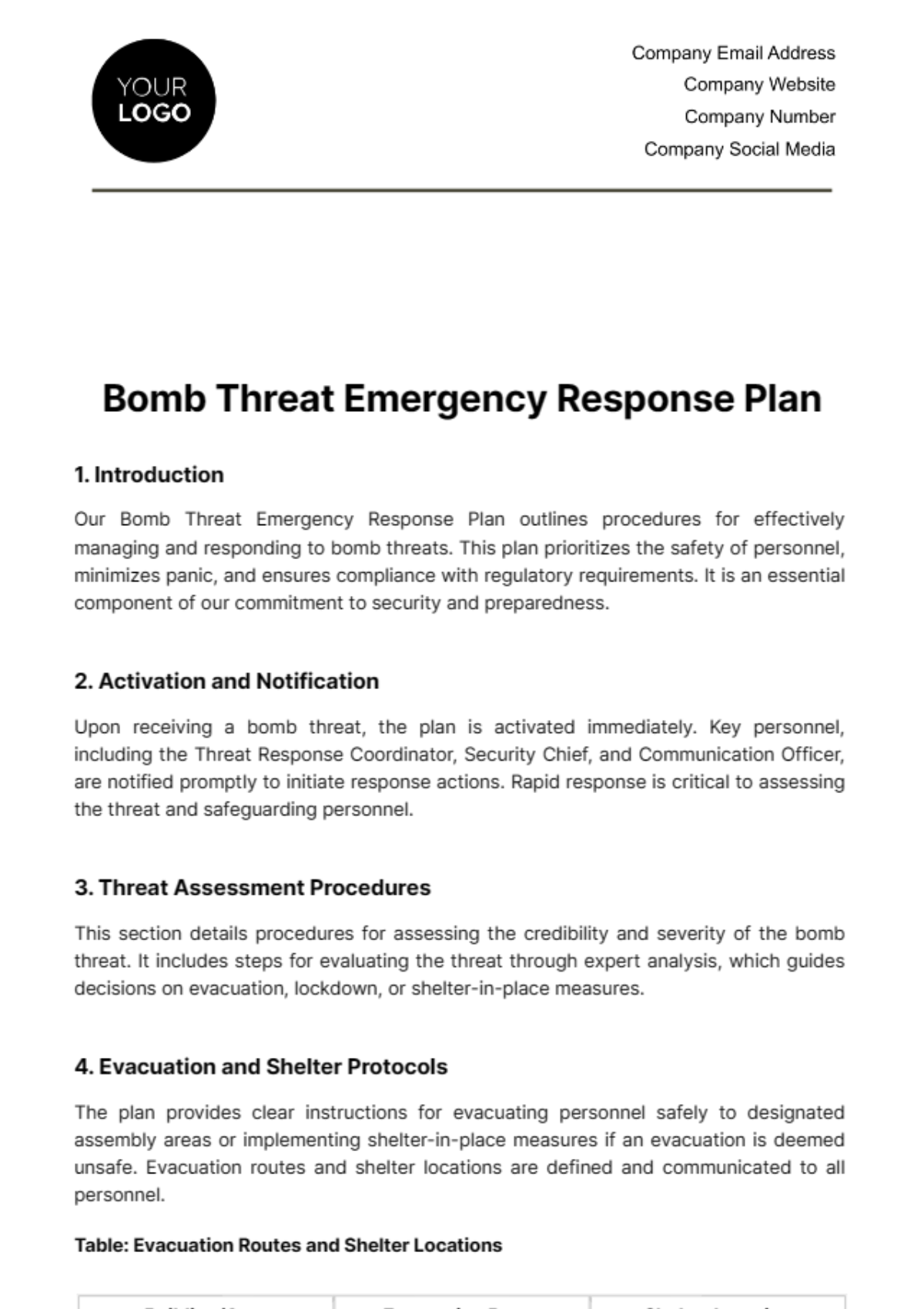 Bomb Threat Emergency Response Plan Template