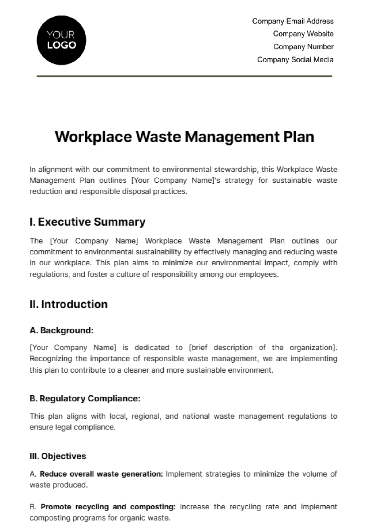 Workplace Waste Management Plan Template