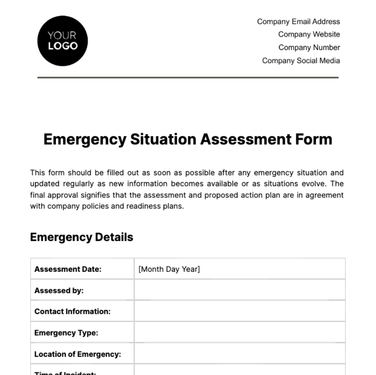 Emergency Situation Assessment Form Template - Edit Online & Download ...