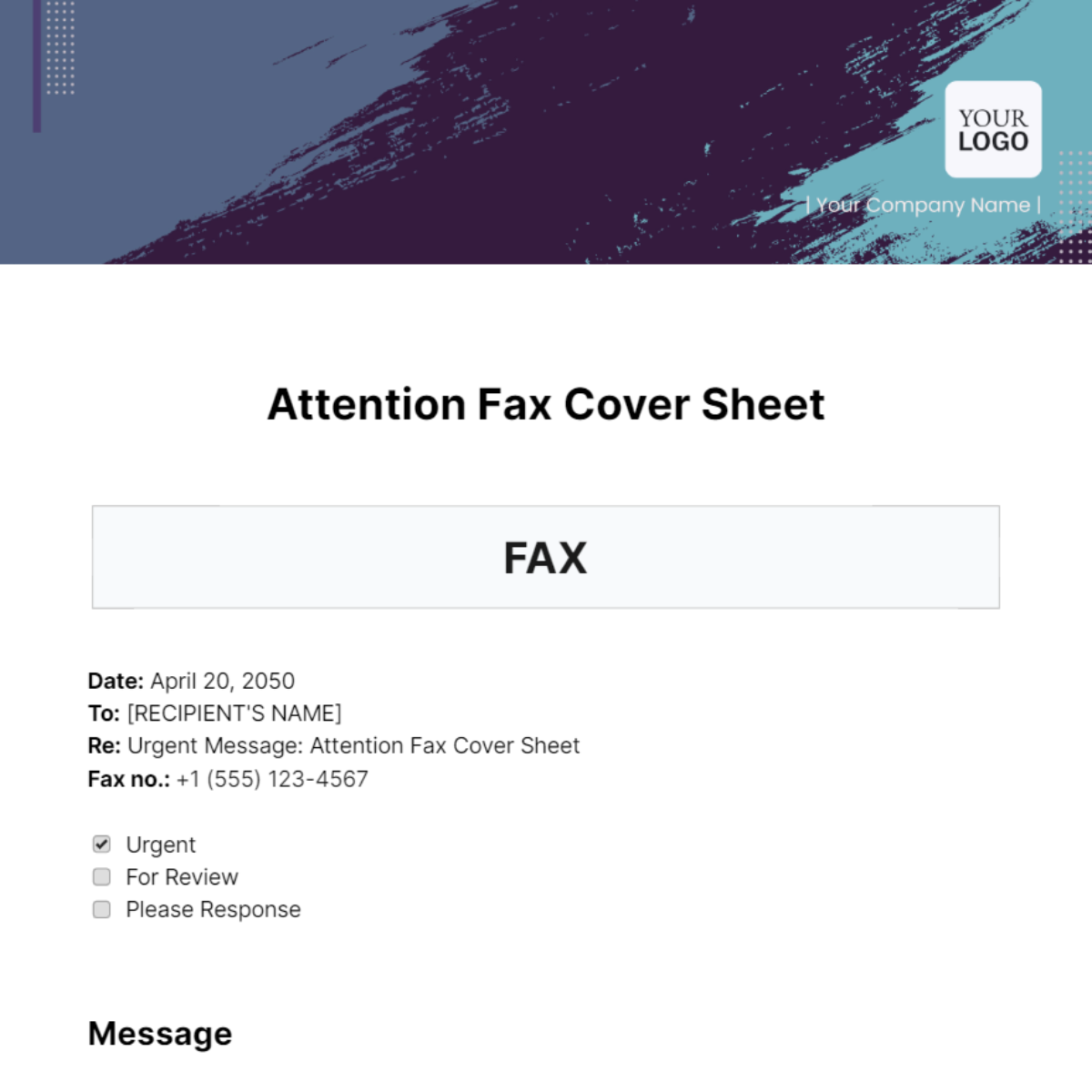 Attention Fax Cover Sheet