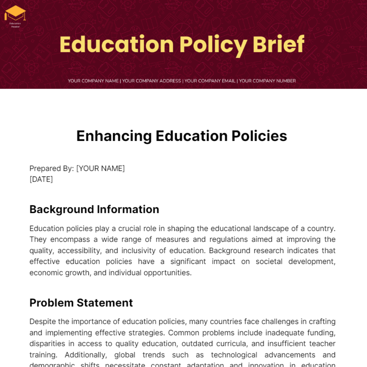 Education Policy Brief Template