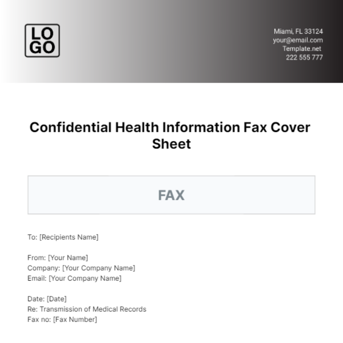 Confidential Health Information Fax Cover Sheet