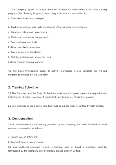 Free Sales Training Agreement Template to Edit Online