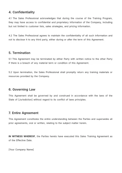 Free Sales Training Agreement Template to Edit Online