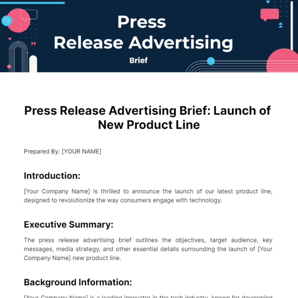 Press Release Advertising Brief Template - Edit Online & Download