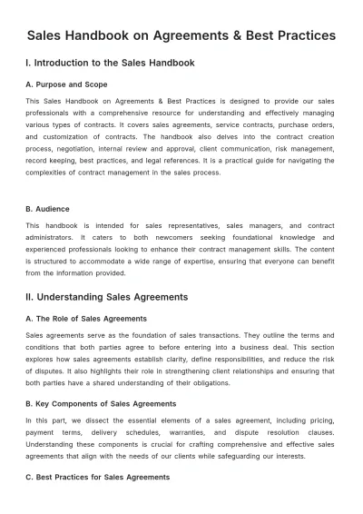 Free Sales Handbook on Agreements & Best Practices Template to Edit Online