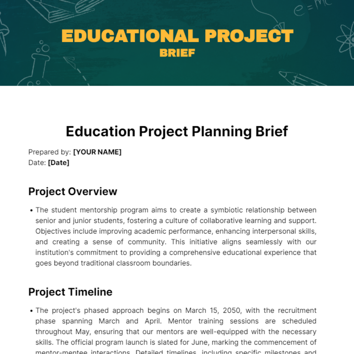 Education Project Brief Template - Edit Online & Download