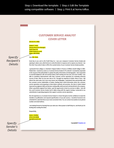 Customer Service Analyst Cover Letter Template - Google Docs, Word