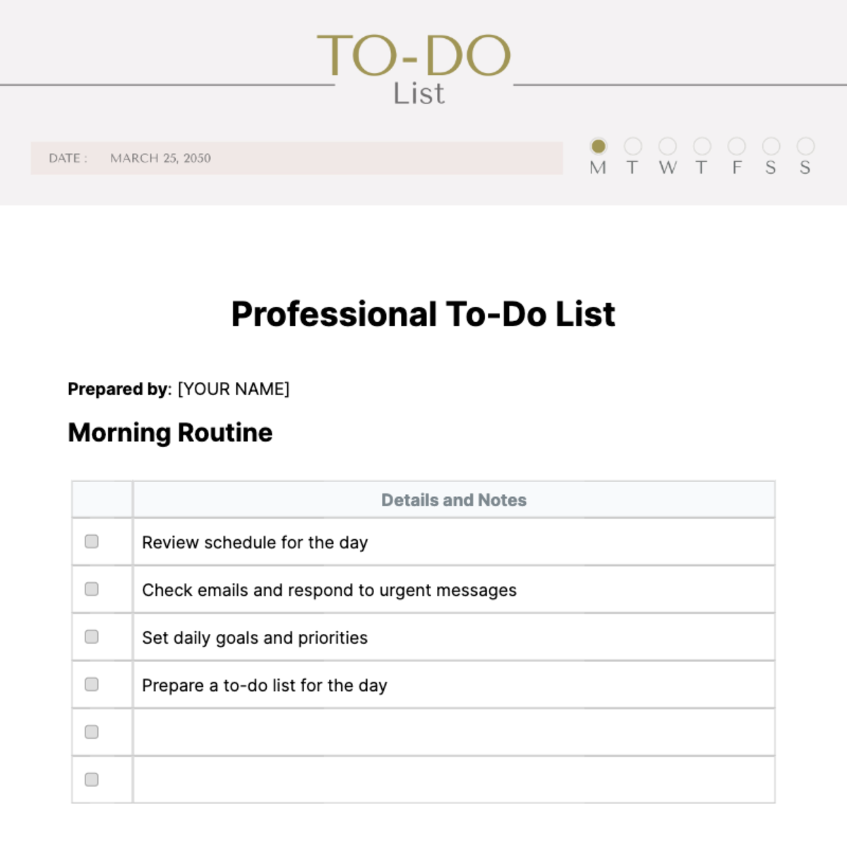 Professional To Do List Template