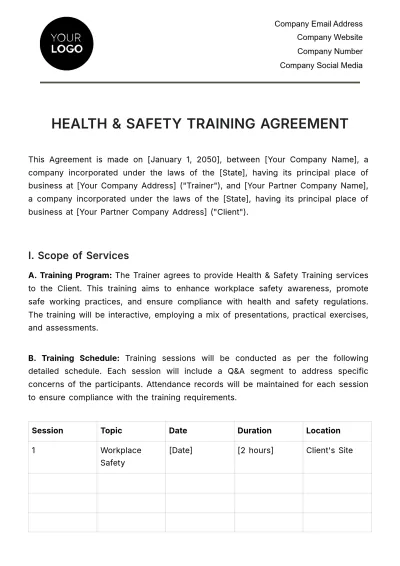 Free Health & Safety Training Agreement Template to Edit Online