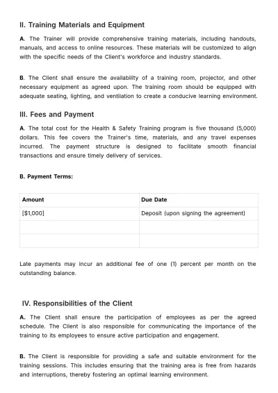 Free Health & Safety Training Agreement Template to Edit Online
