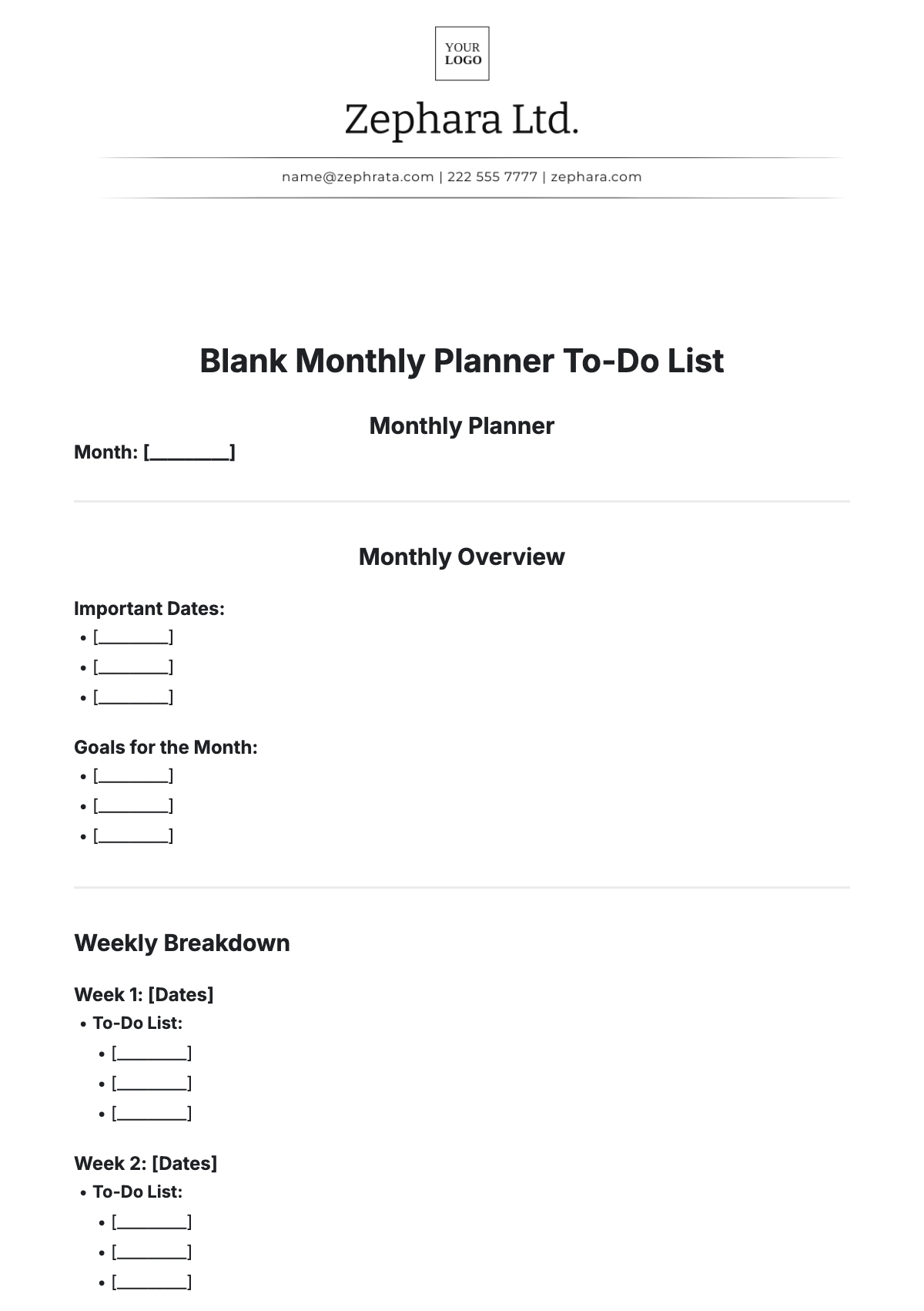 Blank Monthly Planner To Do List Template - Edit Online & Download