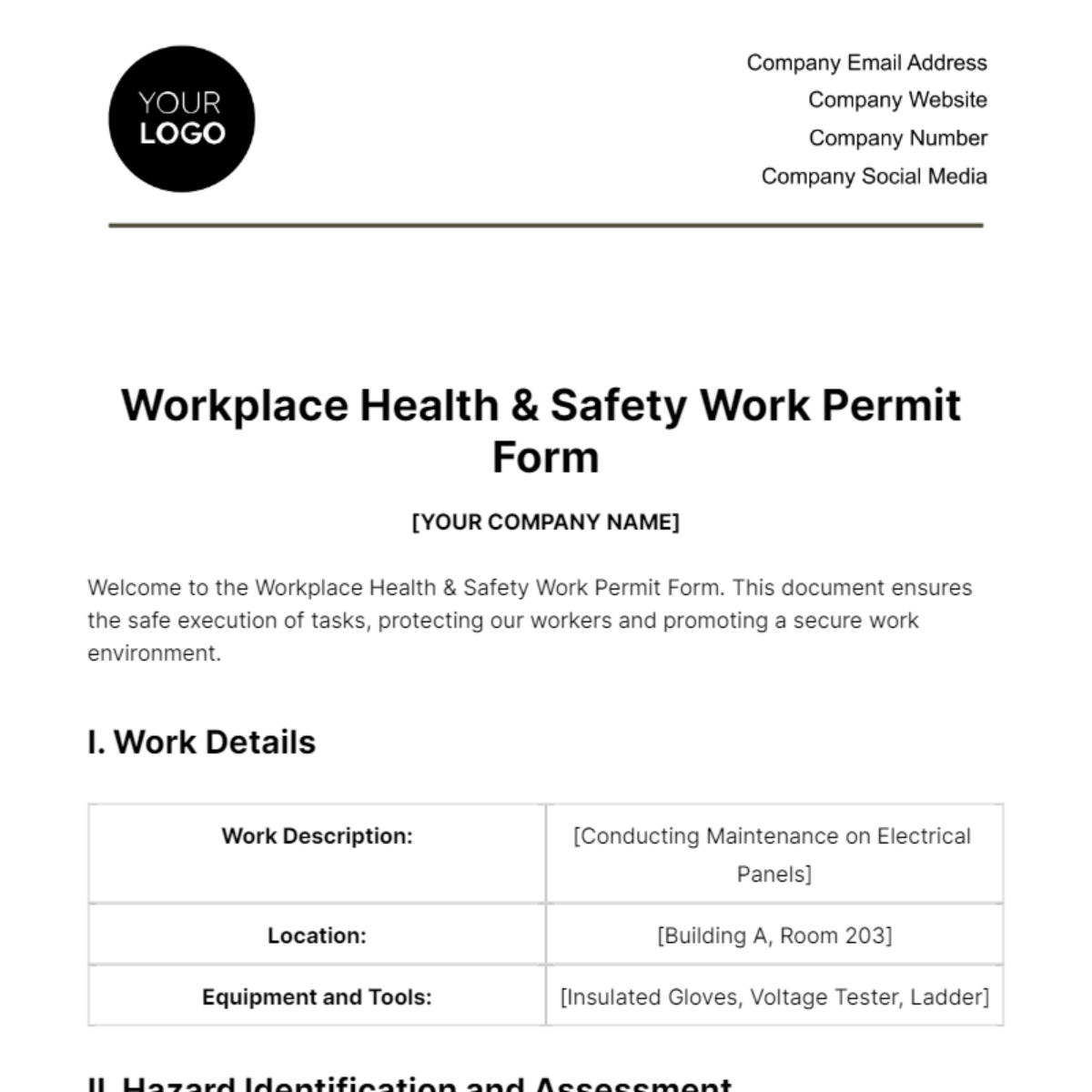 Workplace Health & Safety Work Permit Form Template - Edit Online & Download