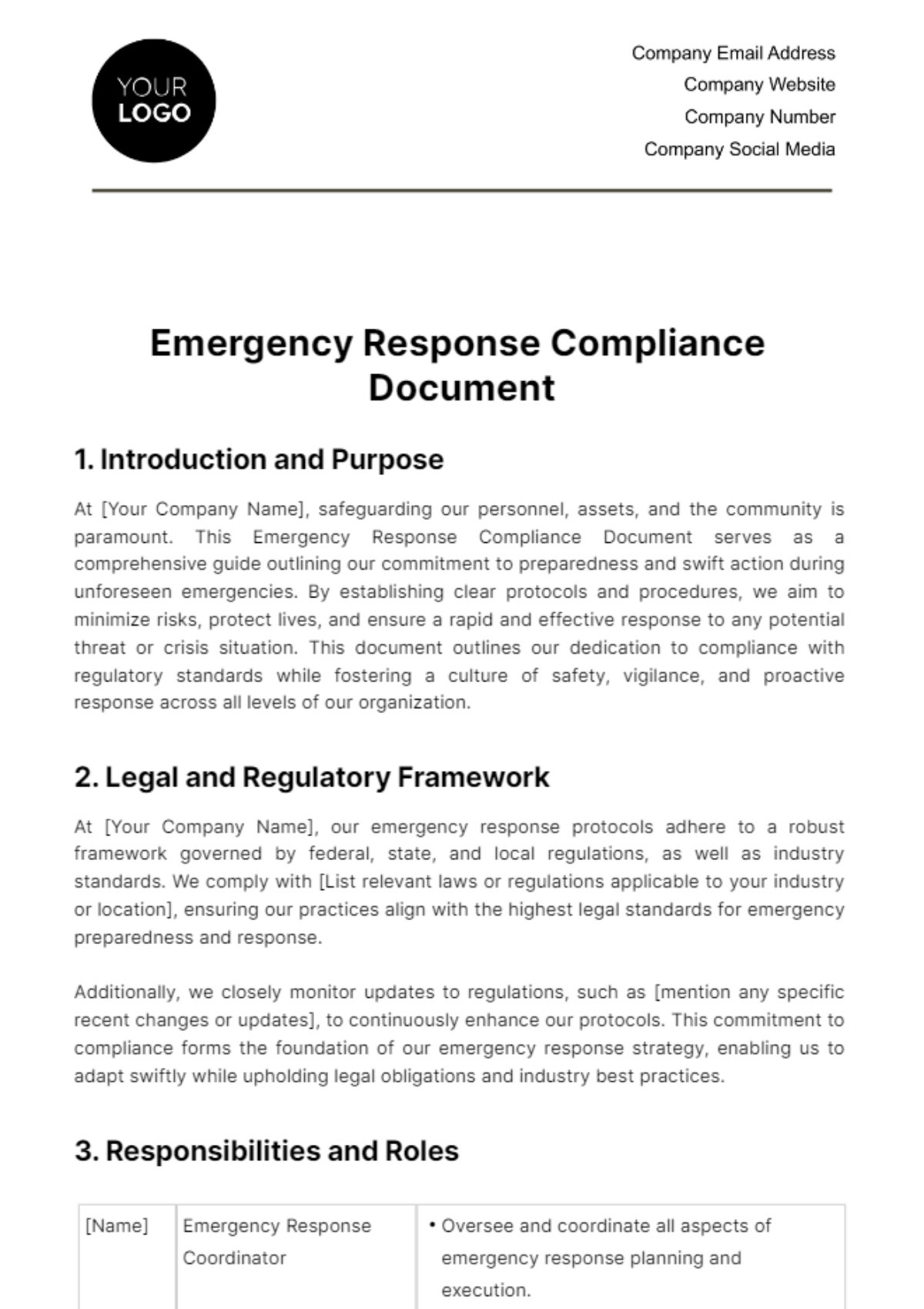 Free Emergency Response Compliance Document Template