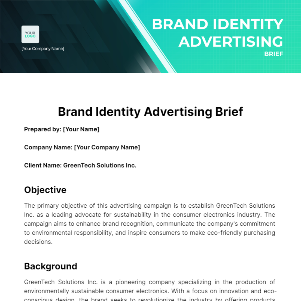 Brand Identity Advertising Brief Template