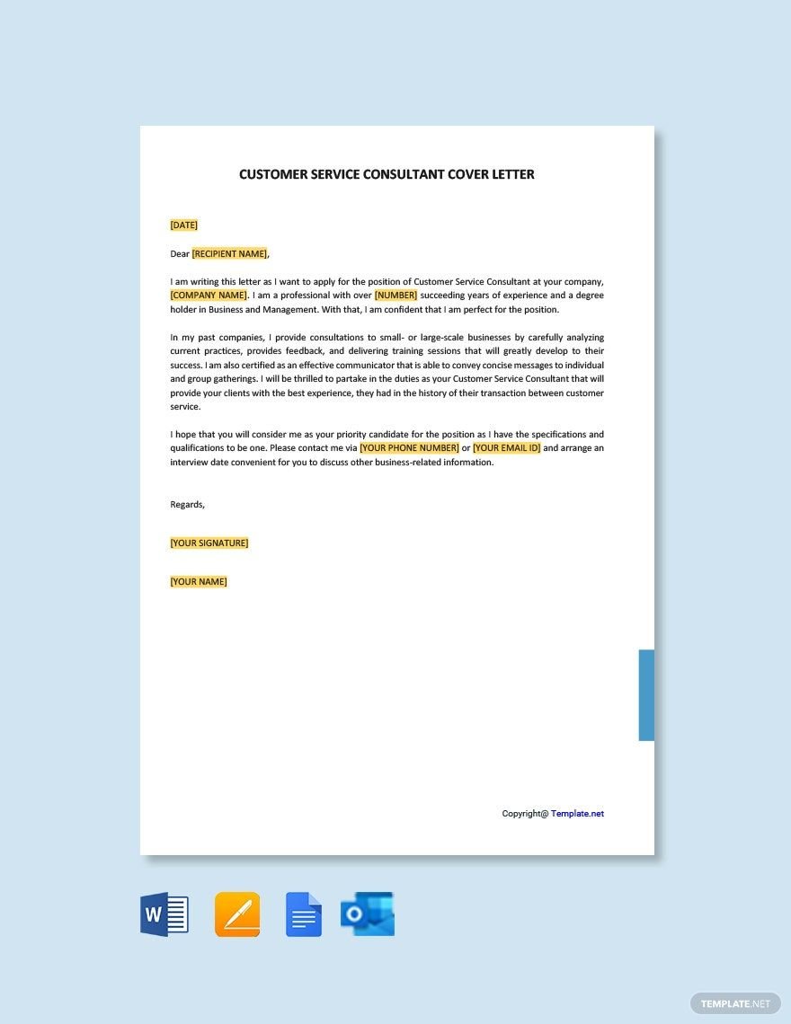 Customer Service Consultant Cover Letter Template