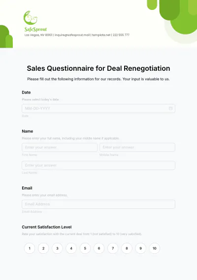 Free Sales Questionnaire for Deal Renegotiation Template to Edit Online