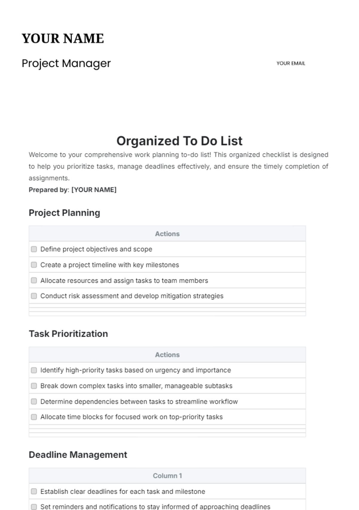 Organized To Do List Template - Edit Online & Download