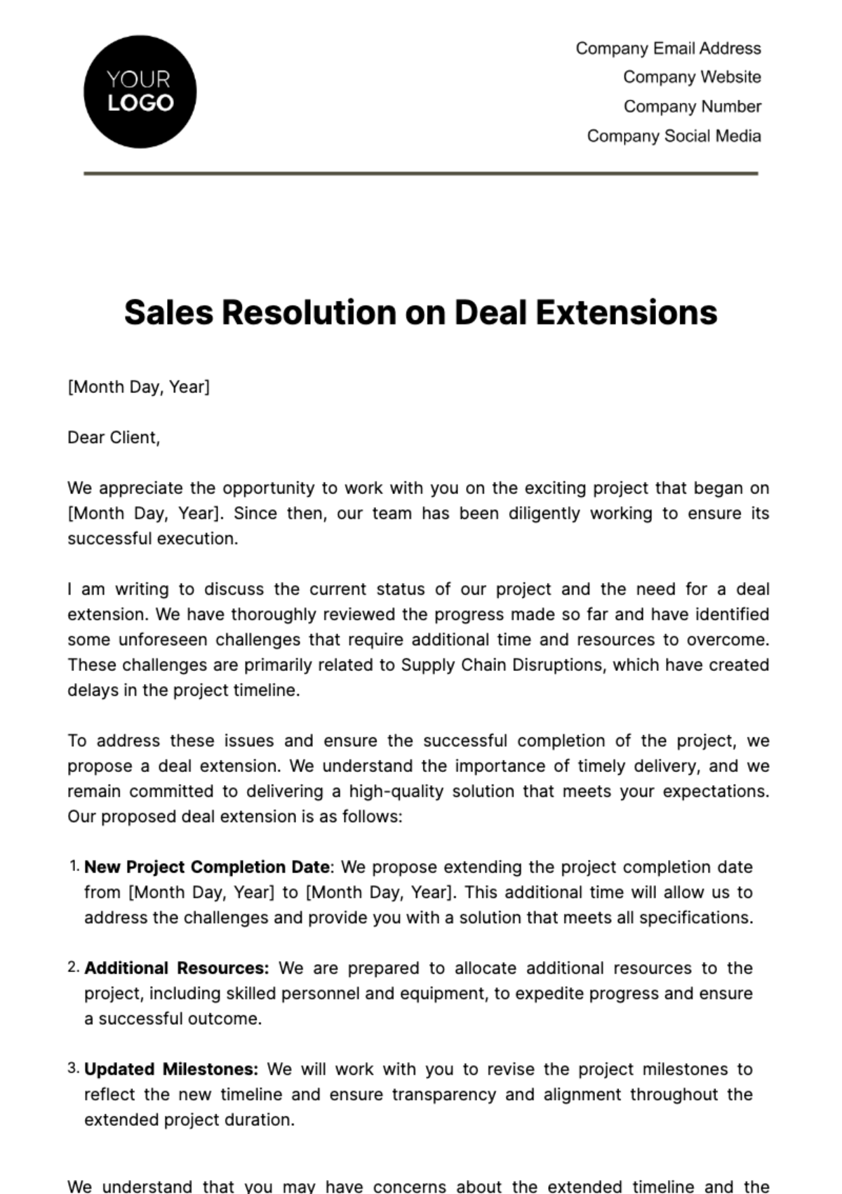 Sales Resolution on Deal Extensions Template