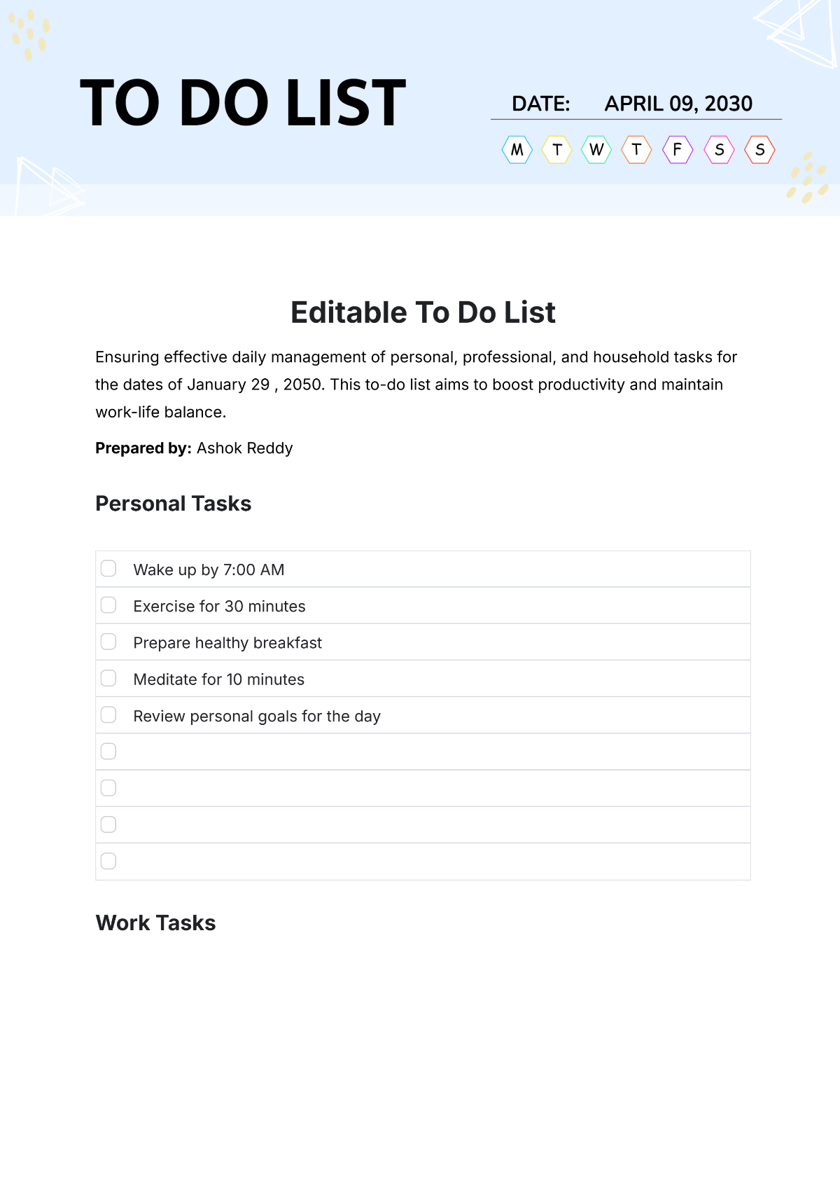 Free Editable To Do List Template to Edit Online