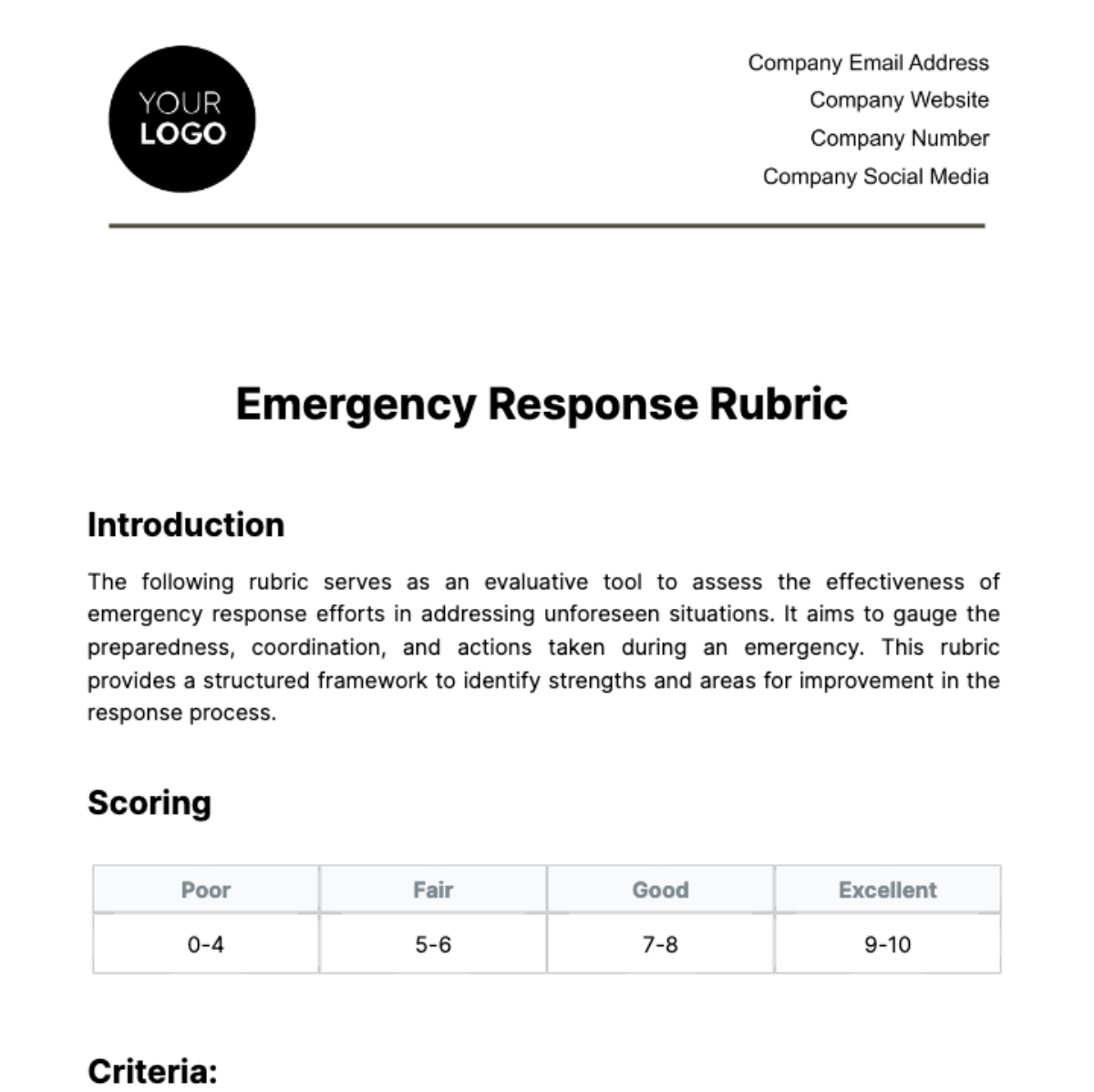 Emergency Response Rubric Template Edit Online & Download Example