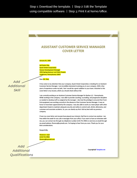 Assistant Customer Service Manager Template
