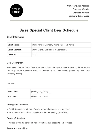 Free Sales Special Client Deal Schedule Template to Edit Online