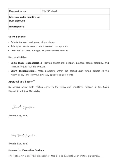 Free Sales Special Client Deal Schedule Template to Edit Online