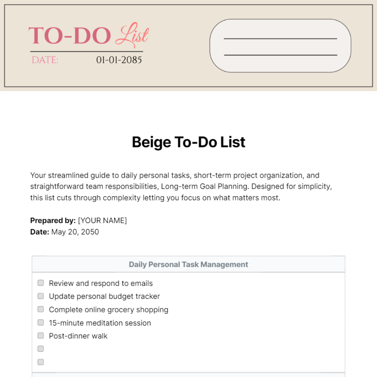 Free Beige To Do List Template