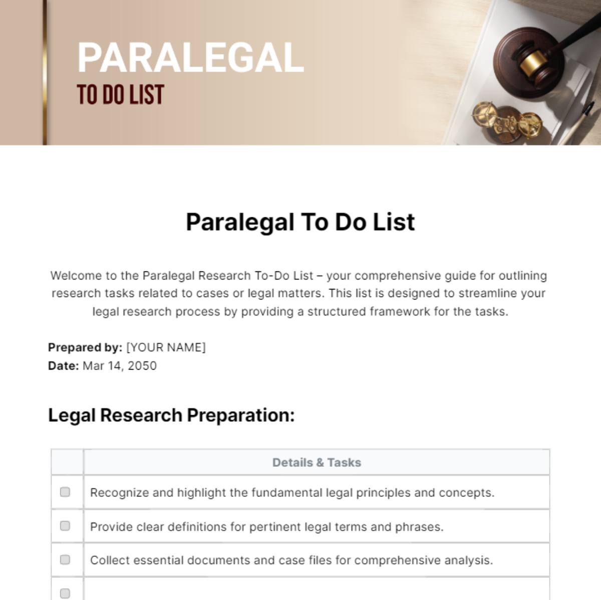 Paralegal To Do List Template