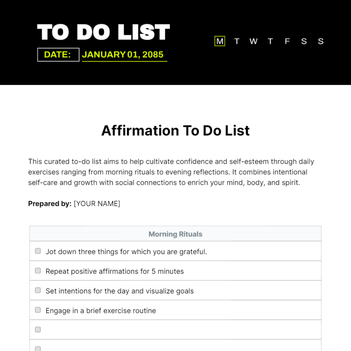 Affirmation To Do List Template