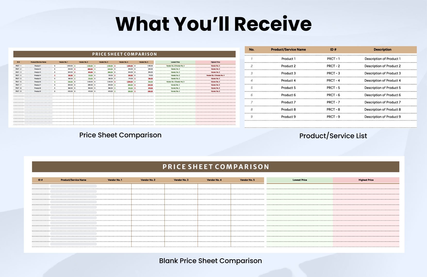 Price Sheet Comparison Template
